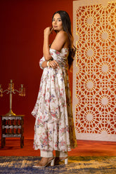 Cream floral printed anarkali set - kasumi.in